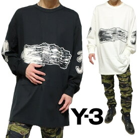 Y-3/ワイスリー Tシャツ ロンT 長袖 メンズ オーバーサイズ 発砲プリント 山本耀司 GFX LS TEE ロゴ トップス ブラック/ホワイト サイズM-L-XL