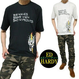 エドハーディー ed hardy Tシャツ スカルtシャツ メンズ ナイフ スカル ドクロ tシャツ プリント 半袖 カットソー ブラック グレー 正規ライセンス サイズM-XL