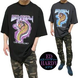 エドハーディー ed hardy Tシャツ コブラ/COBRA メンズ tシャツ プリント 半袖 オーバーサイズ カットソー ブラック チャコール 正規ライセンス サイズM-L