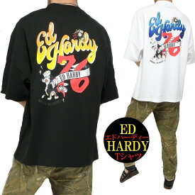エドハーディー ed hardy Tシャツ かわいい パンサー メンズ tシャツ プリント 半袖 オーバーサイズ カットソー ブラック ホワイト 正規ライセンス サイズM-L