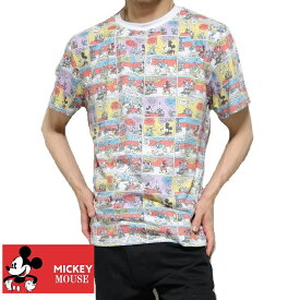 ミッキーマウス Tシャツ 半袖 メンズ/レディース ユニセックス 総柄 コミック 涼感素材 ディズニー DISNEY MICKEY MOUSE ホワイト サイズM-XL