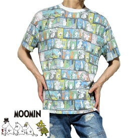 ムーミン MOOMIN Tシャツ 半袖 メンズ/レディース ユニセックス 総柄 コミック 涼感素材 ホワイト サイズL-XL
