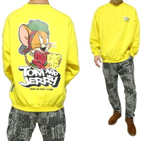 トムとジェリー トレーナー メンズ アニメ クルーネック スウェット/裏起毛 メンズファッション 長袖/トップス ブラック/イエロー キャラクター SEQUENZ サイズM-L