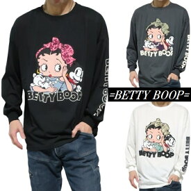 ベティーブープ ベティちゃん Tシャツ ロンT tシャツ 長袖 リボン/犬/ドッグ ベティーブープ 服 グッズ 薄手 メンズ/レディース/ユニセックス ベティ・ブープ キャラクター 通販 ブラック/ホワイト/チャコール betty boop 公式ライセンス M