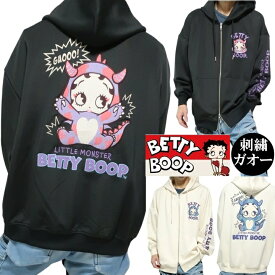 ベティーブープ ベティブープ ジップパーカー オーバーサイズ ポリエステルスムース素材 刺繍 BETTY BOOP キャラクター モンスター/ガオー メンズ/レディース/ユニセックス ブラック/ナチュラル サイズS-M-L-XL BBN-2606 ネバーマインド