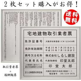 宅地建物取引業者登録票＋宅建報酬額票(令和元年改訂版)スタンダードシルバーセット/ 店舗 事務所用看板 文字入れ 名入れ 別注品 特注品 看板 法定看板 許可票 建設業の許可票