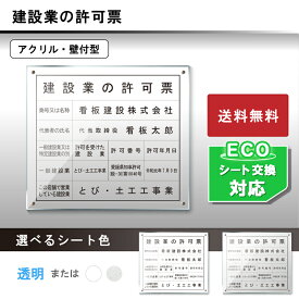 建設業許可票アクリル壁付型（法令対応）建設業の許可票 建設業標識 建設業看板 許可票 法定標識｜交換シート対応・送料無料・短納期｜法定看板堂