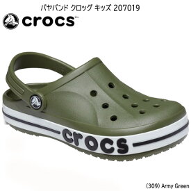 サンダル キッズ クロックス crocs バヤバンド クロッグ キッズ 207019-309 子供用 バックストラップ付 軽量 サボサンダル 遊び アウトドア キャンプ ロゴ アーミーグリーン カーキ　18cm,19cm,20cm,21cm,22cm,23cm