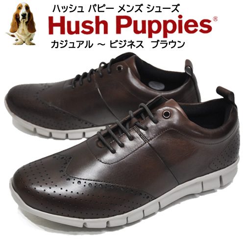 ハッシュパピー Hush Puppies メンズ カジュアル ビジネス ブラウン M-7102T レザースニーカー 天然皮革 軽量 靴幅3E ひも靴  | 暑寒岳