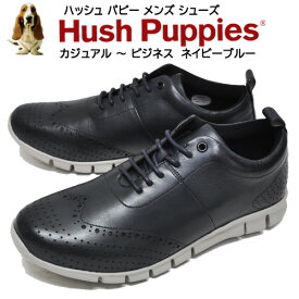 ハッシュパピー Hush Puppies メンズ カジュアル ビジネス ネイビーブルー M-7102T レザースニーカー 天然皮革 軽量 屈曲性 耐摩耗性 靴幅3E ひも靴