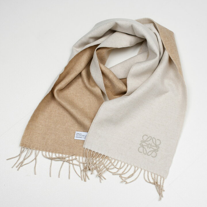 LOEWE - LOEWE ロエベ アイボリーマフラー ロゴパッチ ウール&カシミヤ  