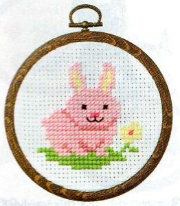 クロスステッチ キット 初心者 ウサギとお花 7350(オフホワイト) かんたんクロスステッチシリーズ おしゃれフープ付 刺繍 刺しゅう ししゅう 材料セット 手芸キット 子供手芸 飾り オリムパ
