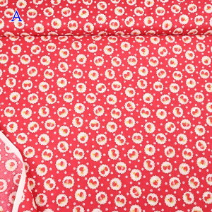 スケア プリント 生地 (50cm単位) HM10548S-A レッド 赤 いちご ストロベリー フラワー レース イチゴ フラワー 花柄 小花 Happy message 30's 布 ハンドメイド ソーイング パッチワーク