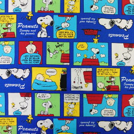 Peanuts スヌーピー オックス 生地 (50cm単位) SNカラーコミックBO 774233 ブルー 青 布 ウッドストック チャーリーブラウン 入園入学