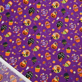 ハロウィン プリント 生地 (50cm単位) AP35401-1B Halloween お菓子 かぼちゃ パンプキン キャンディ カップケーキ クッキー おばけ トリックオアトリート 装飾 ハンドメイド 手作り てづくり