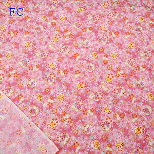 京ちりめん 金彩 (50cm単位) C142 うさぎと桜 柄 布 生地 キラキラ