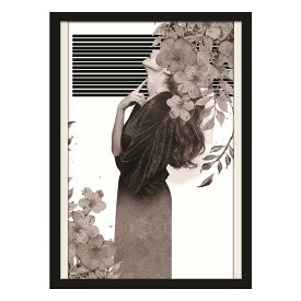 LIFEHACK/wom125 花に囲まれた女性の横顔が、見る人に静かで美しい物語を語りかけるような幻想的なデザインが魅力な アートポスター A3 A4 アートプリント モノクロ モノトーン タイリッシュ ファッション 北欧 レディ モダンインテリア 海外風 玄関