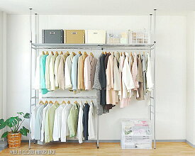 ポイント10倍【アウトレット】＼ 在庫限り／ 突っ張り ラック クローゼット ハンガーラック つっぱり 棚1段 ワイド ハイタイプ 奥行45cm スリム / 吊り下げ収納 ハンガーラック ワードローブ タンス 省スペース スリム 頑丈 2段 ポールハンガー 引き出し ワードローブ