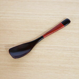 木製 スプーン 漆塗り 漆器 デザートスプーン 塗り分け 朱 溜 13.5cm 1本 天然木 漆器 小さい 木のスプーン 先が平ら ケーキ プリン ヨーグルト アイス