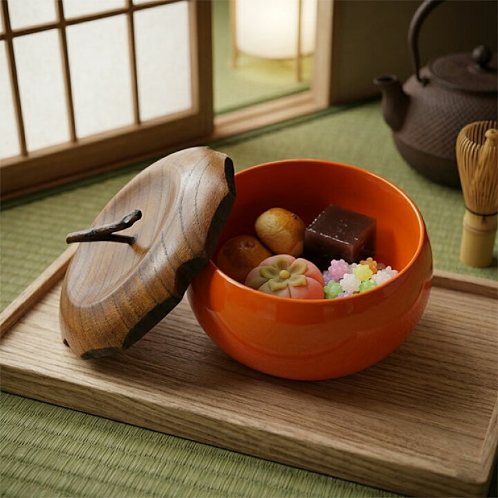 楽天市場】菓子器 木製 漆器 柿 漆塗り 蓋付き 菓子鉢 菓子入れ 