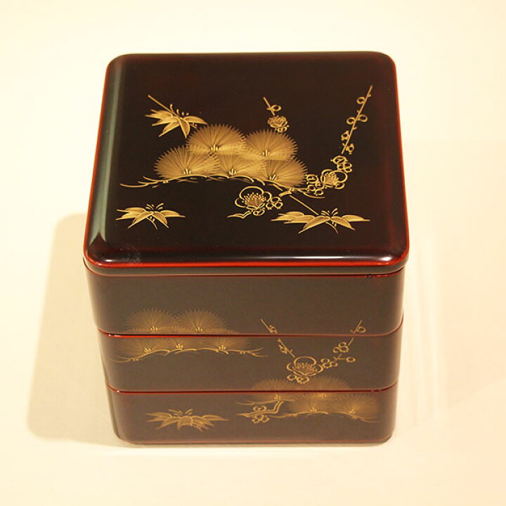 楽天市場】重箱 3段 木製 漆塗り 溜内朱 松竹梅 沈金 6.5寸 日本製  