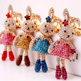可愛い キーホルダー かわいい ウサギ うさぎ キラキラ キーリング バッグチャーム バックチャーム チャーム バッグ ラインストーン 全4色 yq2