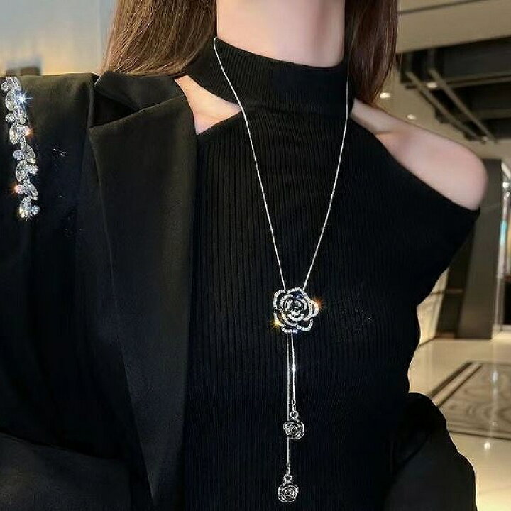 楽天市場】ロングネックレス レディース フラワー ネックレス シルバー 