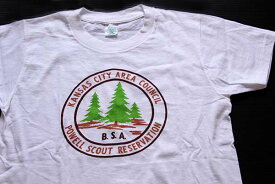 60s BSA ボーイスカウト POWELL SCOUT RESERVATION 染み込みプリント コットンTシャツ 白 S【中古】