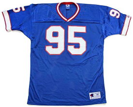 90s USA製 Championチャンピオン NFL Buffalo Bills PAUP 95 ナンバリング ナイロン メッシュ フットボール ゲームシャツ 青 48【中古】