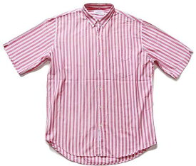 80s イタリア製 benettonベネトン ストライプ 三点留め ボタンダウン 半袖 コットンシャツ ピンク×白【中古】