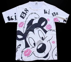 90s USA製 PEPE LE PEWペペルピュー Kiss 全面 染み込みプリント コットンTシャツ 生成り L【中古】