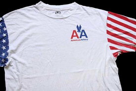 90s USA製 American Airlines ロゴ 星条旗柄 切り替え コットンTシャツ 白 XL【中古】