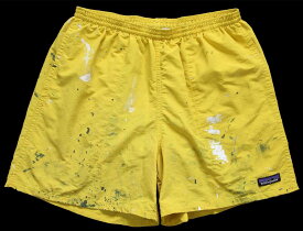 patagoniaパタゴニア BAGGIES SHORTS ペンキ飛び ナイロン バギーズショーツ イエロー M★ショートパンツ【中古】