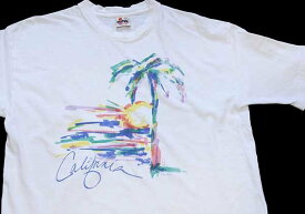 80s USA製 California アート コットンTシャツ 白 XL【中古】