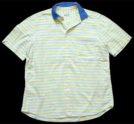 80s イタリア製 manuel ritz riro ボーダー 半袖 コットンシャツ 薄黄×水色 41【中古】