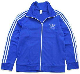 80s adidasアディダス トレフォイル ロゴ ハイネック トラックジャケット 青×白 M★28 ジャージ【中古】