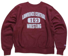 00s Championチャンピオン LAWRENCE CENTRAL 103 WRESTLING 三段中抜き リバースウィーブ スウェット バーガンディ S 【中古】