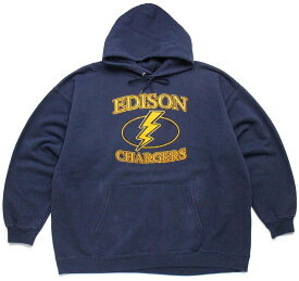 90s Hanes EDISON CHARGERS ライトニング スウェットパーカー 紺 XL 【中古】