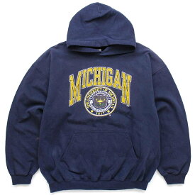 00s メキシコ製 MICHIGAN ビッグロゴ スウェットパーカー 紺 XL 【中古】