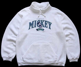 90s USA製 Disneyディズニー ミッキー マウス 刺繍 モックネック パイル スウェット 白 XL【中古】