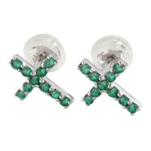 ペア ピアス クロス ヘッド レディース 5月 エメラルド k18ゴールド キャッチ付き (ホワイト イエロー ピンク) (アメジスト ブラックダイヤモンド エメラルド ルビー サファイア ピンクサファ