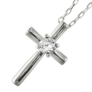 ペンダント ネックレス 十字架 レディース メンズ 4月誕生石 天然ダイヤモンド 10kゴールド 約0.07ct (ホワイト イエロー ピンク)