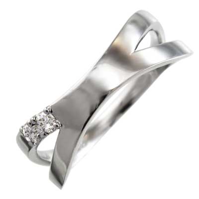 平らな指輪 クロス ジュエリー レディース 4月誕生石 天然ダイヤモンド プラチナ900 約0.07ct 変形リング エックス型