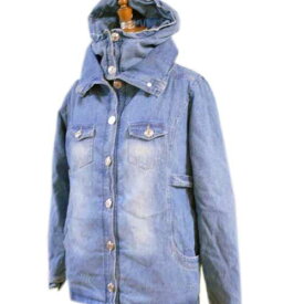 デニム素材の中綿ジャケット（取り外し可能フード付き）サイズM・Lあり（243682）