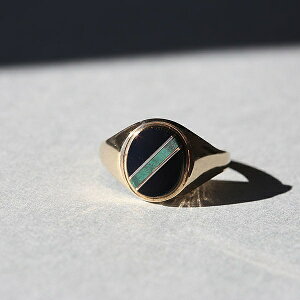 VINTAGE BRITISH 90s KR B'HAM HM MALACHITE & BLK ONYX 9CT/9K GOLD SIGNET RING JP23 me01 ri04