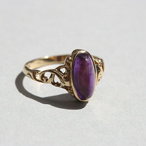 BRITISH VINTAGE 1970s HBJ LONDON HALLMARKED CABOCHON CUT AMETHYST 9CT/9K GOLD RING JP16 ri04