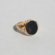 BRITISH 1872 H&U BIRMINGHAM HALLMARKED BLOODSTONE 15CT/15K GOLD SIGNET RING JP15.5 me01 ri04