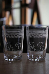 フランス アンティーク イニシャルモノグラム アシッドエッチング 130ccタブレット2個set #2