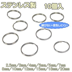 ステンレス製 2重リング 2重丸カン 10個入 外径 2.5mm 3mm 4mm 5mm 6mm 7mm 8mm 10mm 12mm 15mm 18mm 20mm 2重カン マルカン パーツ カン類 シルバー