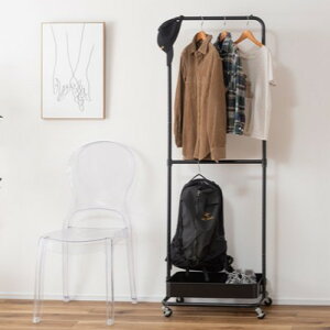 ハンガーラックワゴン 中間ハンガータイプ ブラック 黒 スチール 幅60cm 高さ150/175cm 高さ調節 棚付き キャスター付き 洋服掛け 一人暮らし